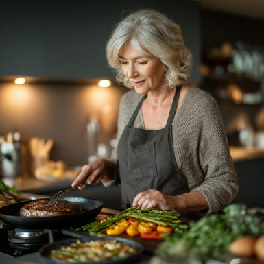 Літня пара з здоровою їжею